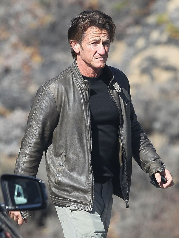 Sean Penn Gray Leather Biker Jacket