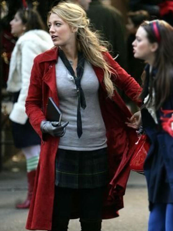 Serena van der Woodsen Gossip Girl Red Suede Coat