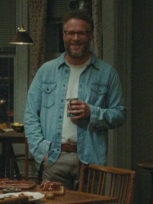 Seth Rogen The Invite 2026 Blue Denim Jacket
