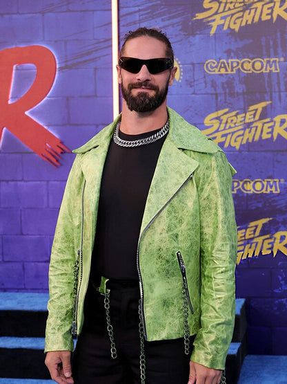 Seth Rollins Street Fighter 2026 Green Biker Leather Jacket