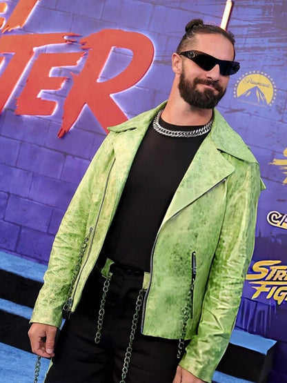 Seth Rollins Street Fighter 2026 Green Biker Leather Jacket