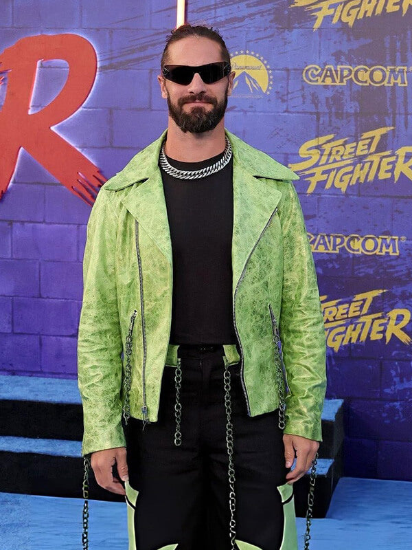 Seth Rollins Street Fighter 2026 Green Biker Leather Jacket
