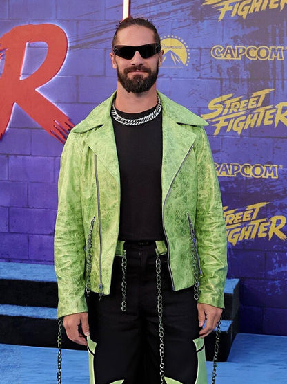 Seth Rollins Street Fighter 2026 Green Biker Leather Jacket