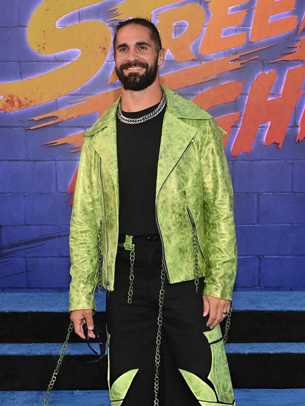 Seth Rollins Street Fighter 2026 Green Biker Leather Jacket