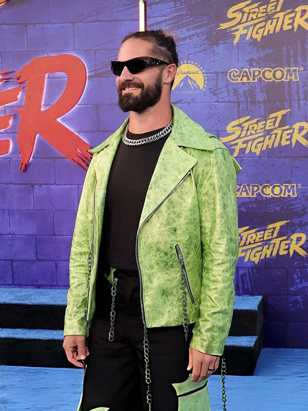 Seth Rollins Street Fighter 2026 Green Biker Leather Jacket