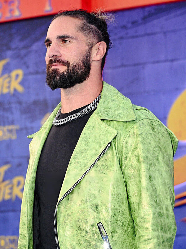 Seth Rollins Street Fighter 2026 Green Biker Leather Jacket
