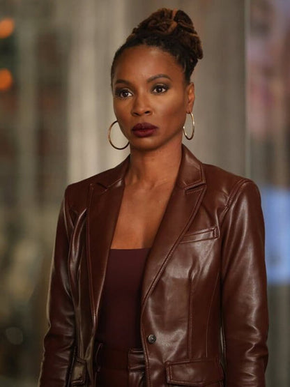 Shanola Hampton Found S02 Brown Leather Blazer
