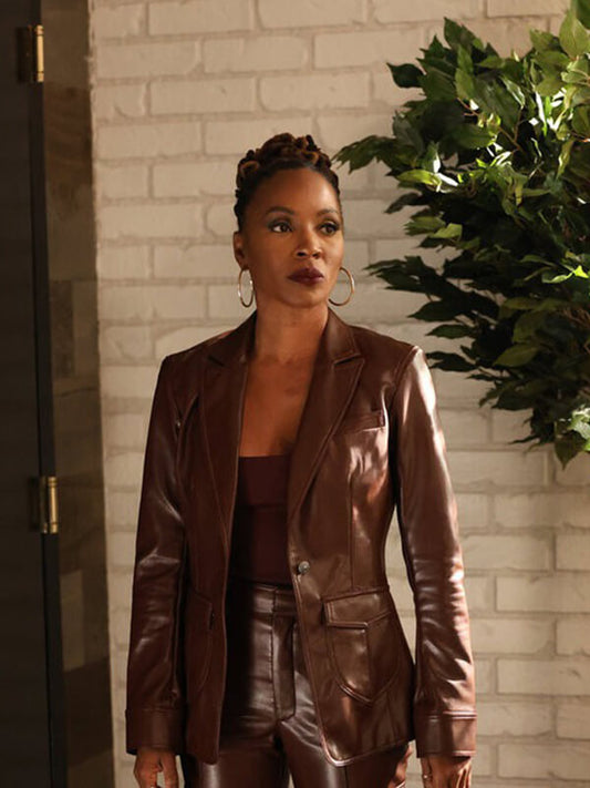 Shanola Hampton Found S02 Brown Leather Blazer