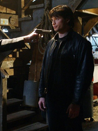 Smallville Clark Kent Black Biker Leather Jacket