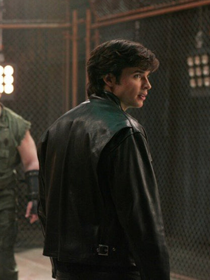 Smallville Clark Kent Black Biker Leather Jacket