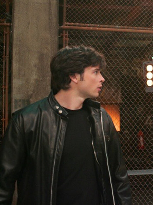 Smallville Clark Kent Black Biker Leather Jacket