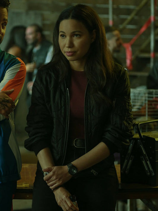 Smoke 2025 Jurnee Smollett Black Bomber Jacket