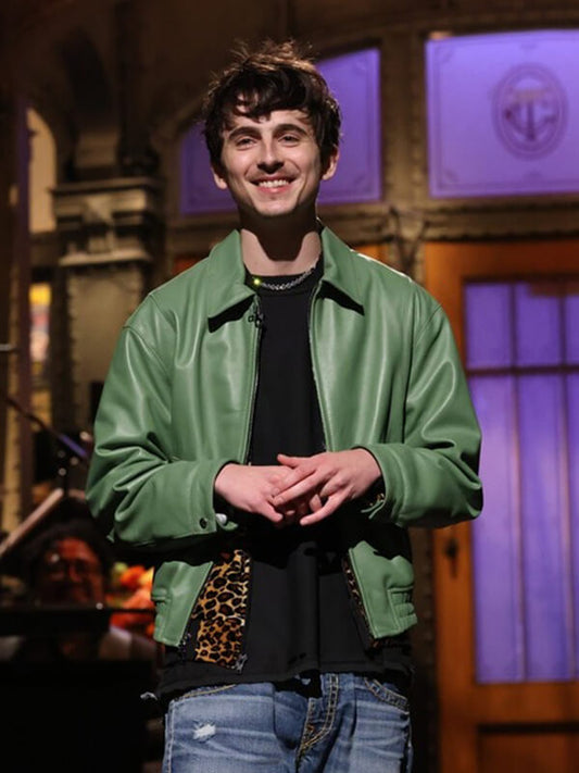 SNL Timothee Chalamet Green Leather Jacket