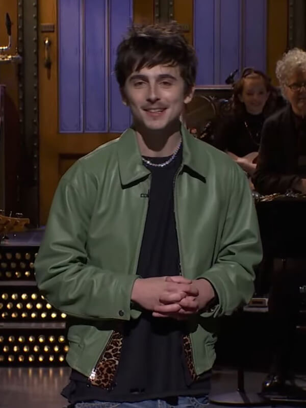 SNL Timothee Chalamet Green Leather Jacket