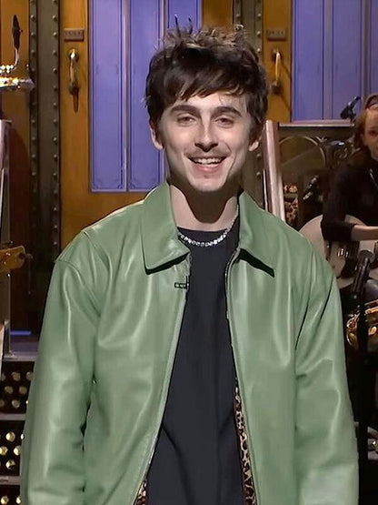 SNL Timothee Chalamet Green Leather Jacket