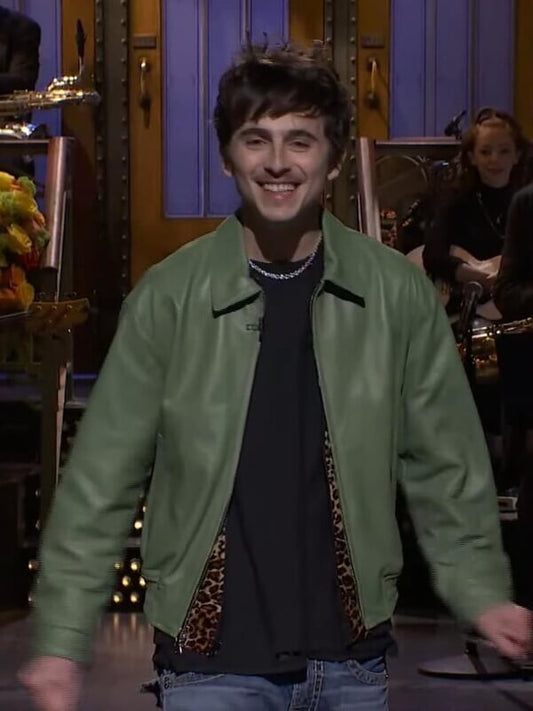 SNL Timothee Chalamet Green Leather Jacket