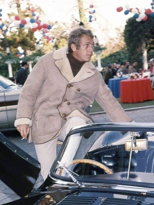 Steve McQueen Beige Suede Shearling Jacket