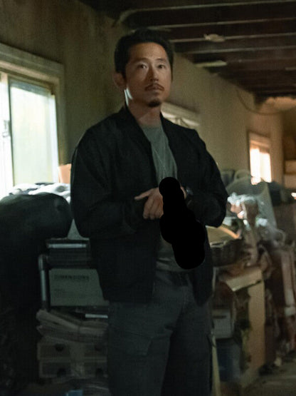 Steven Yeun The Rip 2026 Black Bomber Jacket