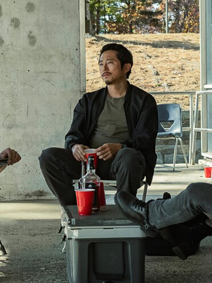 Steven Yeun The Rip 2026 Black Bomber Jacket