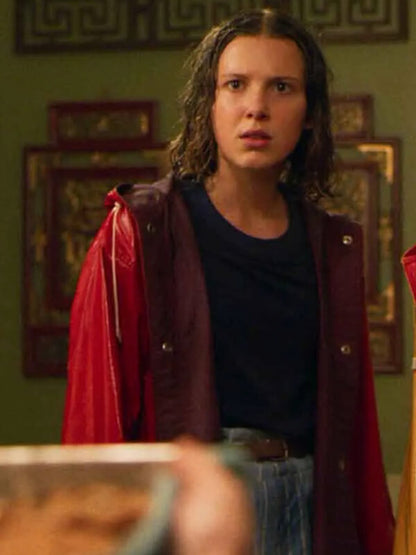 Stranger Things Eleven Red PU Leather Coat