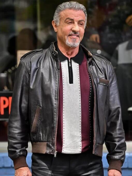 Sylvester Stallone Tulsa King Black Leather Jacket