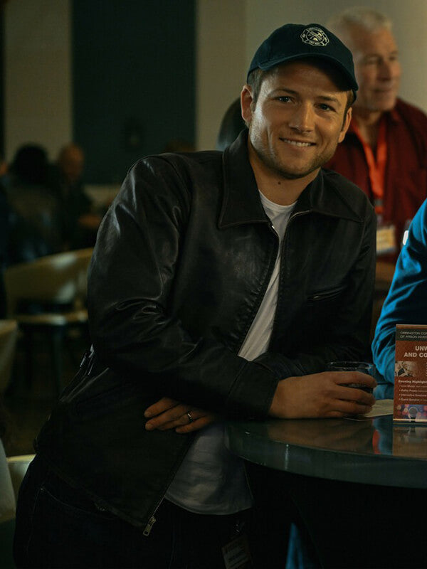 Taron Egerton Smoke 2025 Black Leather Jacket