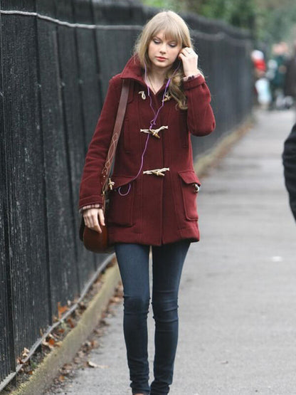 Taylor Swift Burgundy Wool Duffle Coat