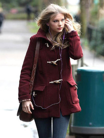 Taylor Swift Burgundy Wool Duffle Coat