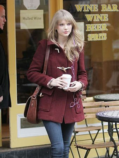 Taylor Swift Burgundy Wool Duffle Coat