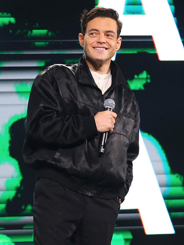 The Amateur 2025 Rami Malek Black Satin Jacket