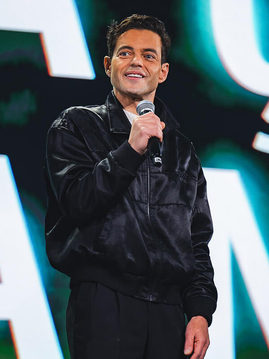 The Amateur 2025 Rami Malek Black Satin Jacket