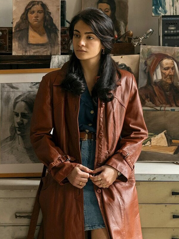 The Big Fake 2026 Aurora Giovinazzo Brown Leather Coat