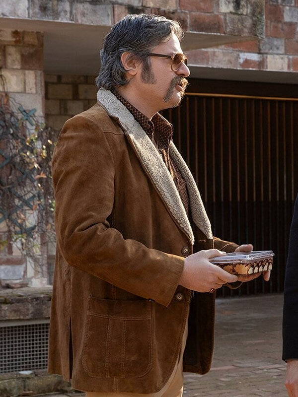 The Big Fake 2026 Edoardo Pesce Brown Shearling Jacket