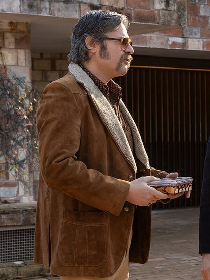 The Big Fake 2026 Edoardo Pesce Brown Shearling Jacket