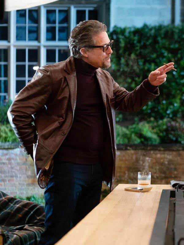 The Gentlemen Hugh Grant Brown Leather Blazer