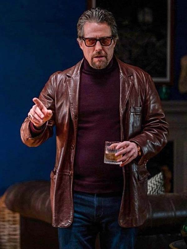 The Gentlemen Hugh Grant Brown Leather Blazer