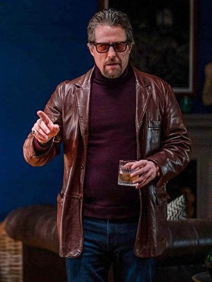 The Gentlemen Hugh Grant Brown Leather Blazer