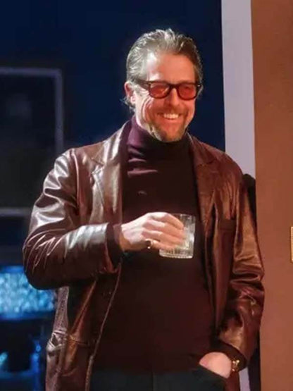 The Gentlemen Hugh Grant Brown Leather Blazer