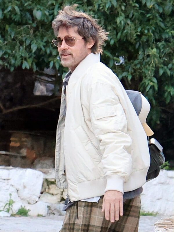 The Riders 2027 Brad Pitt White Bomber Jacket