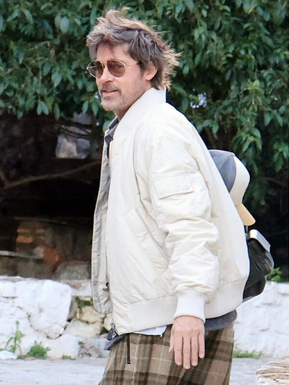 The Riders 2027 Brad Pitt White Bomber Jacket