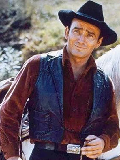 The Virginian James Drury Black Leather Vest