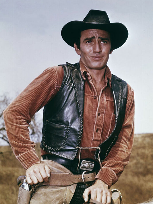 The Virginian James Drury Black Leather Vest