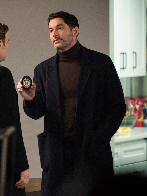 Tom Ellis CIA 2026 Hart Hoxton Blue Wool Coat