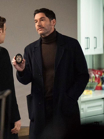Tom Ellis CIA 2026 Hart Hoxton Blue Wool Coat
