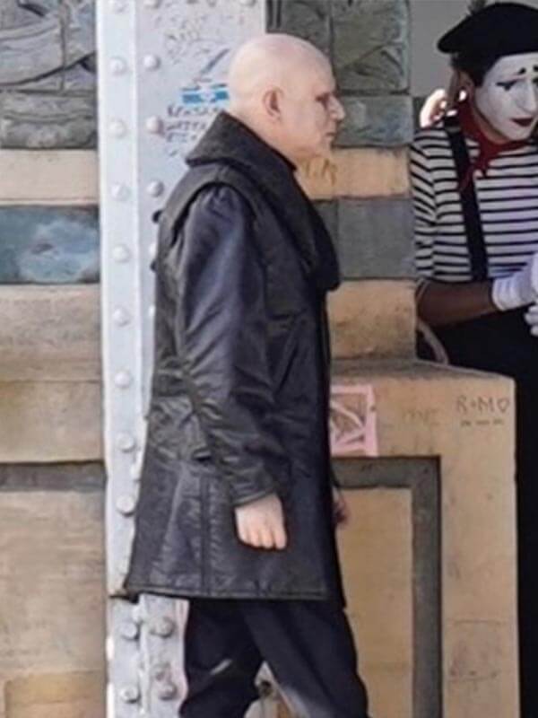 Uncle Fester Wednesday S03 Black Shearling Coat