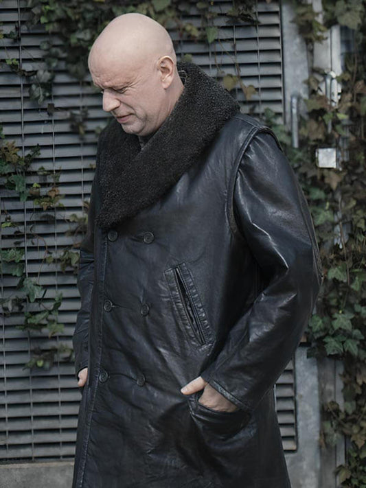 Uncle Fester Wednesday S03 Black Shearling Coat