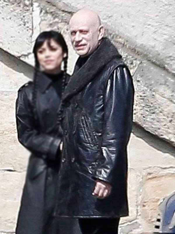 Uncle Fester Wednesday S03 Black Shearling Coat