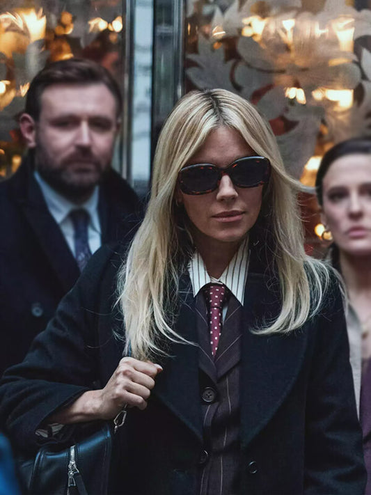 War 2026 Sienna Miller Black Wool Coat