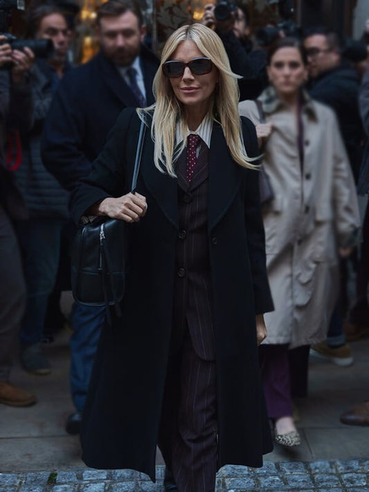 War 2026 Sienna Miller Black Wool Coat